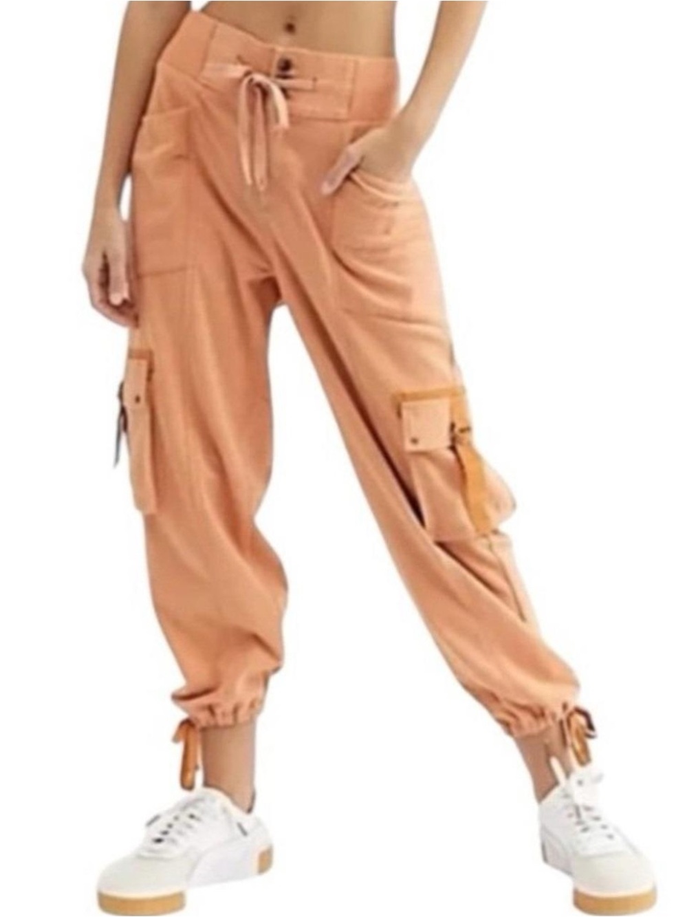 Free People Peach Cargo Jogger Pants with Drawstring Waist